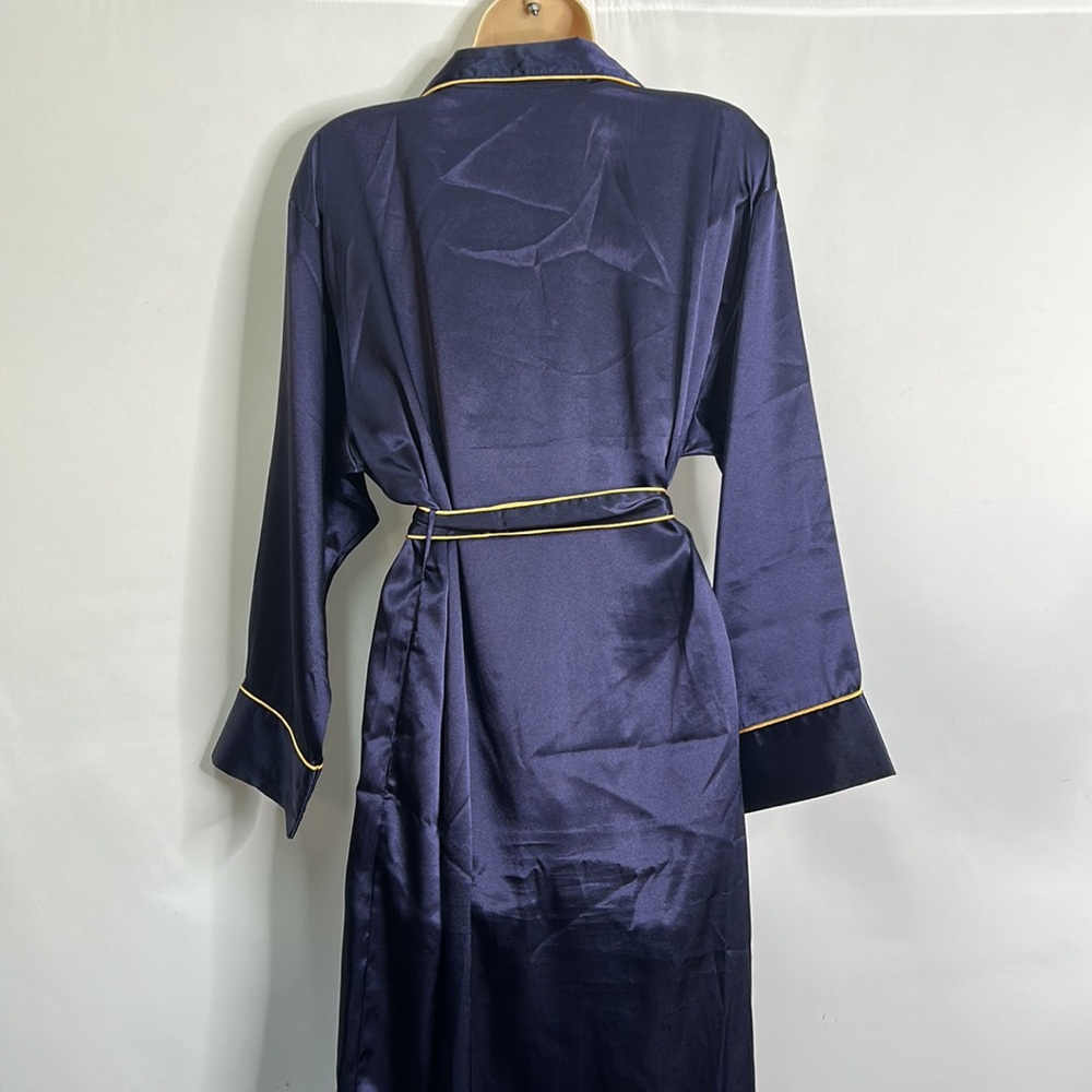 Victoria’s Secret vintage 1996 satin blue gold pocketed long sleeve/length robe - Picture 8 of 11